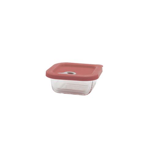 Boite carrée en verre avec couvercle en silicone rose 300 ml Point Virgule Boite carrée en verre avec couvercle en silicone rose 300 ml Point Virgule