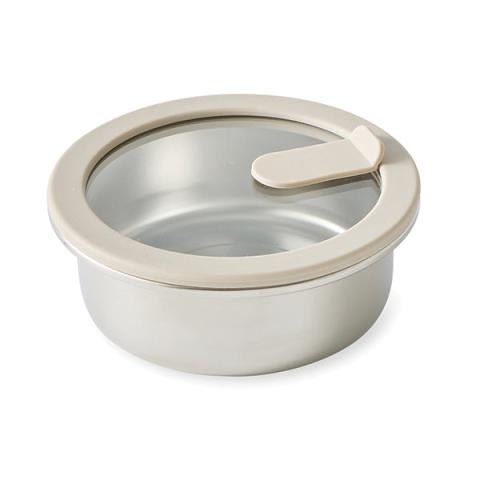 Boîte de conservation ronde en inox avec couvercle en verre 450 ml compatible micro-ondes Mathon