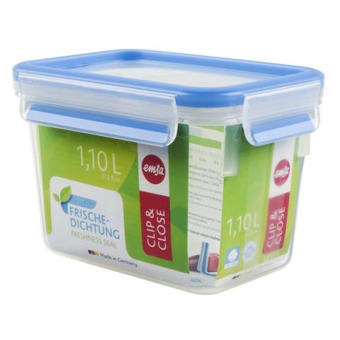 Boîte haute rectangle Clip & Close bleu 1,1 L Emsa