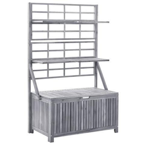 Boîte de rangement avec treillis 99 x 55 x 160cm acacia solide gris 02_0012997