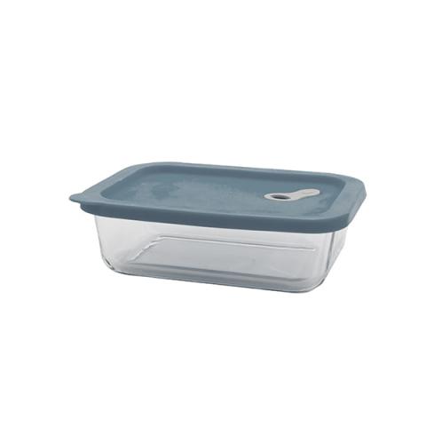 Boite rectangle en verre avec couvercle en silicone bleu 1 L Point Virgule