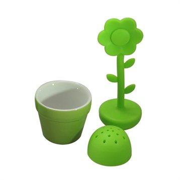 Boule à thé fleur verte en silicone et pot en céramique Lebrun Boule à thé fleur verte en silicone et pot en céramique Lebrun
