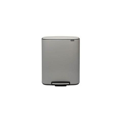 Brabantia - 211485 - Poubelle à pédale Bo, avec 2 seaux intérieurs, 2 x 30L - Mineral Concrete Grey