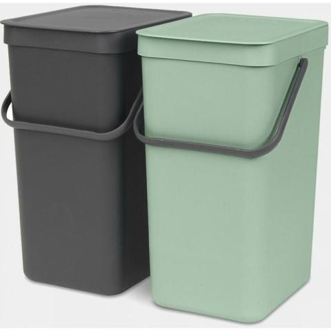 Brabantia - Poubelles Sort & Go 2x 16L gris foncé & vert (214462)