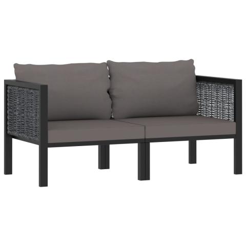 Canapé à 2 places avec coussins 136 x 68 x 64 cm résine tressée anthracite 02_0013295 Canapé à 2 places avec coussins 136 x 68 x 64 cm résine tressée anthracite 02_0013295