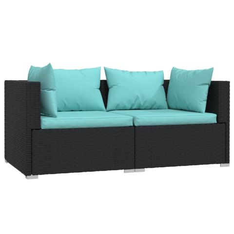 Canapé 2 places tendance 140 x 70 x 60,5 cm avec coussins noir résine tressée 02_0013191