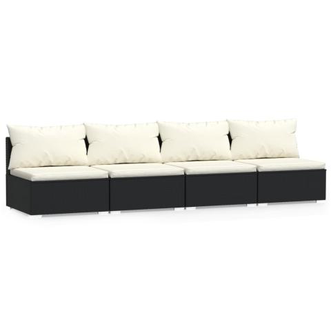 Canapé 4 places avec coussins 280 x 70 x 60,5 cm noir résine tressée 02_0013199 Canapé 4 places avec coussins 280 x 70 x 60,5 cm noir résine tressée 02_0013199