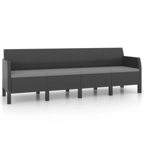 Canapé 4 places de jardin avec coussins anthracite PP rotin 02_0013200