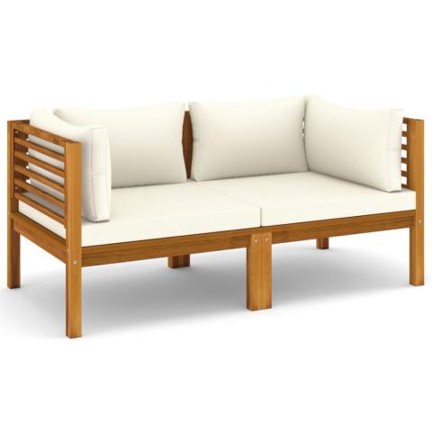 Canapé de jardin meuble extérieur 2 places et coussin crème bois d'acacia massif 02_0013221