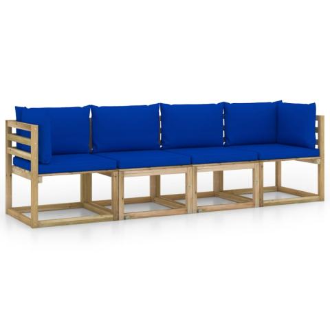 Canapé de jardin meuble extérieur 4 places avec coussins bleu 02_0013235