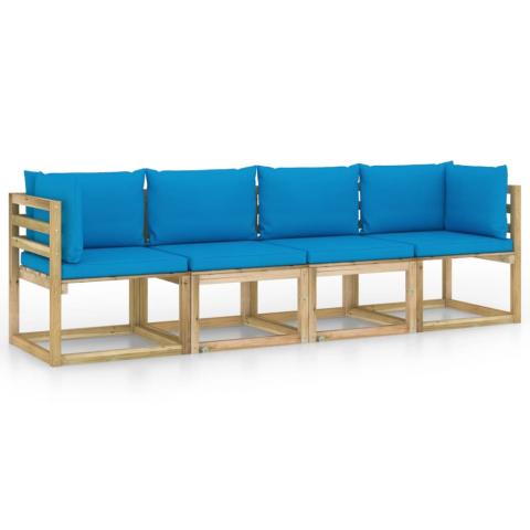 Canapé de jardin meuble extérieur 4 places avec coussins bleu clair 02_0013236