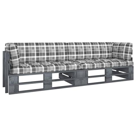 Canapé palette 2 places avec coussins pin 110 x 65 x 55 cm imprégné de gris 02_0013255