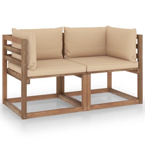Canapé palette de jardin 2 places et coussins beige pinède 02_0013268