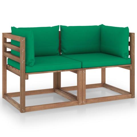 Canapé palette de jardin 2 places et coussins vert 02_0013271