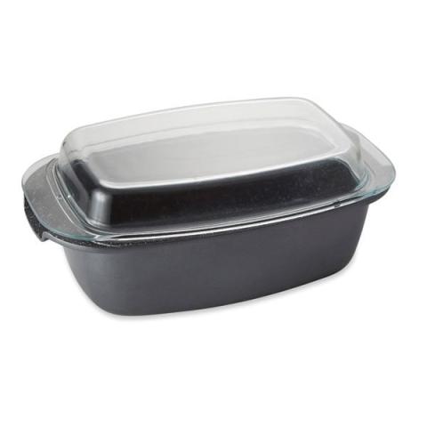 Cocotte rectangulaire revêtement Dur comme la pierre et couvercle en verre 32 cm Mathon