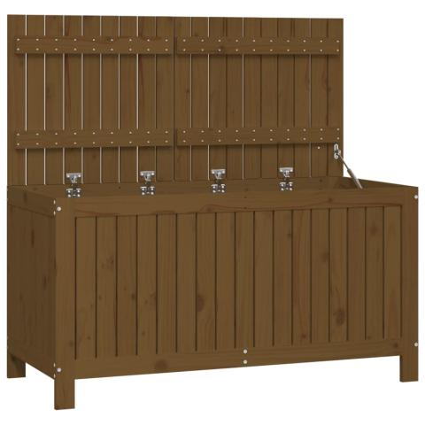 Coffre boîte meuble de jardin rangement 121 x 55 x 64 cm bois pin marron miel  02_0013103