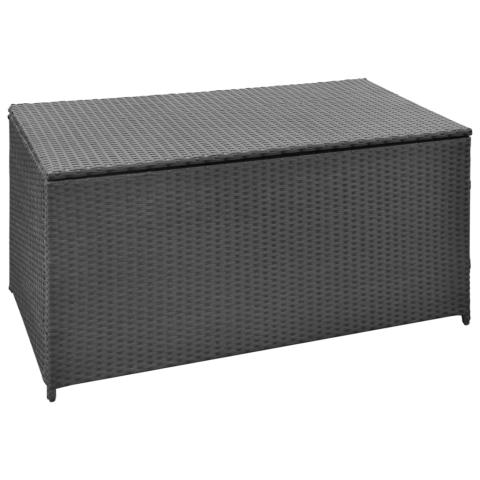 Coffre boîte meuble de jardin rangement noir 120 x 50 x 60 cm résine tressée  02_0013109