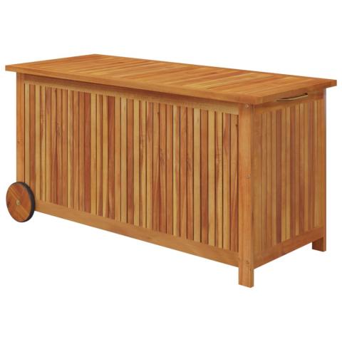 Coffre boîte meuble de jardin rangement avec roues 113 x 50 x 58cm bois acacia 02_0013064