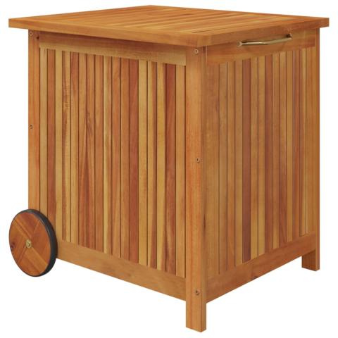 Coffre boîte meuble de jardin rangement avec roues 60 x 50 x 58 cm bois acacia 02_0013066