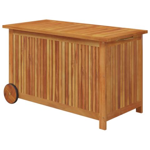 Coffre boîte meuble de jardin rangement avec roues 90 x 50 x 58 cm bois acacia 02_0013067 Coffre boîte meuble de jardin rangement avec roues 90 x 50 x 58 cm bois acacia 02_0013067