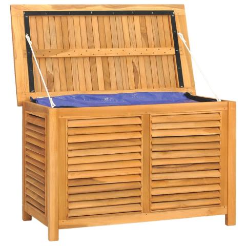 Coffre boîte meuble de jardin rangement et sac 90 x 50 x 58cm bois massif teck 02_0013075