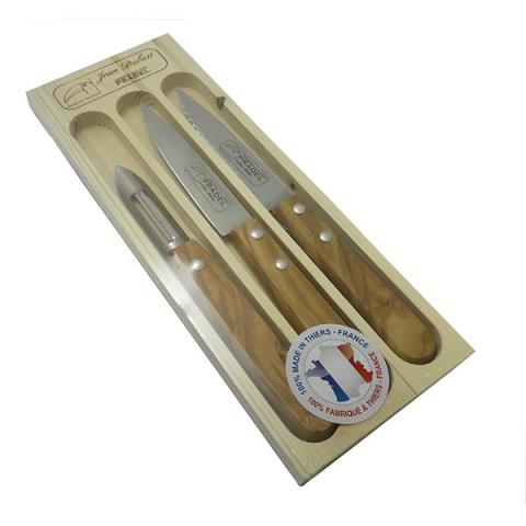 Coffret 3 pièces: office, couteau et éplucheur de cuisine TRADI en olivier Jean Dubost