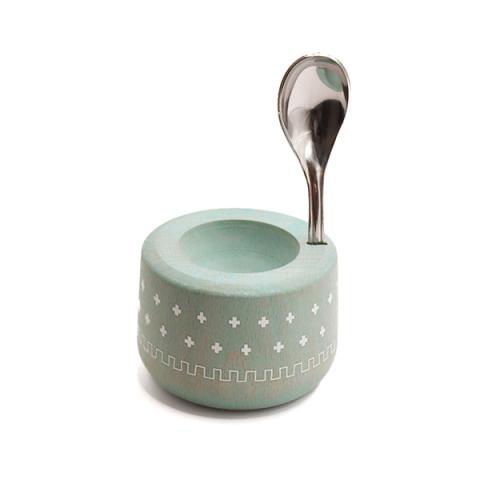 Coffret coquetier et cuillère Piou chevalier vert d'eau Roger Orfèvre Coffret coquetier et cuillère Piou chevalier vert d'eau Roger Orfèvre