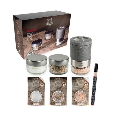 Coffret moulin à sel Maestro à réservoirs interchangeables et 3 sels Peugeot