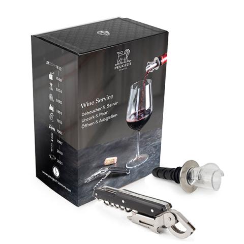 Coffret Wine Service - tire-bouchon Clavelin noir + bec verseur Arum Peugeot Coffret Wine Service - tire-bouchon Clavelin noir + bec verseur Arum Peugeot
