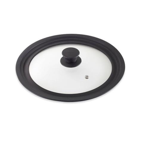 Couvercle en verre et silicone noir multidiamètre 16, 18 et 20 cm Mathon