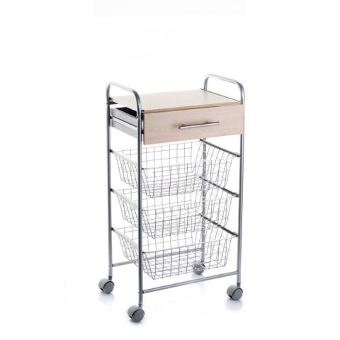 Desserte de cuisine, à roulettes alesia, couleur aluminium hêtre Don Hierro