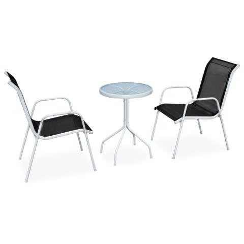 Ensemble de bistro jardin meuble extérieur terrasse 3 pièces acier noir 02_0013497