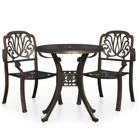 Ensemble de bistro jardin meuble extérieur terrasse 3 pièces aluminium coulé bronze 02_0013503