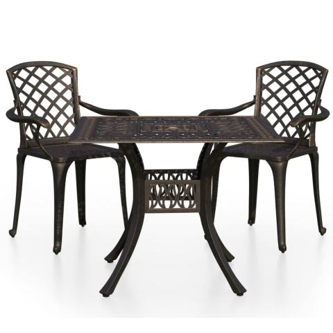 Ensemble de bistro jardin meuble extérieur terrasse 3 pièces aluminium coulé bronze 02_0013505