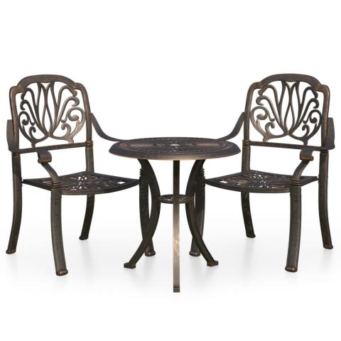 Ensemble de bistro jardin meuble extérieur terrasse 3 pièces aluminium coulé bronze 02_0013506