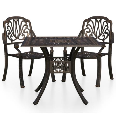 Ensemble de bistro jardin meuble extérieur terrasse 3 pièces aluminium coulé bronze 02_0013508