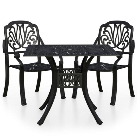 Ensemble de bistro jardin meuble extérieur terrasse 3 pièces aluminium coulé noir 02_0013511