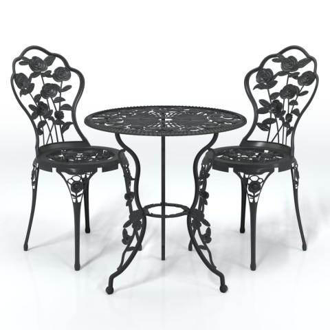 Ensemble de bistro jardin meuble extérieur terrasse 3 pièces aluminium coulé noir 02_0013513