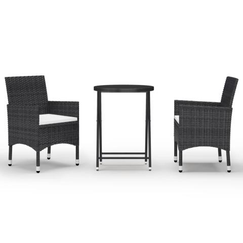 Ensemble de bistro jardin meuble extérieur terrasse 3 pièces résine tressée et verre trempé noir 02_0013526 Ensemble de bistro jardin meuble extérieur terrasse 3 pièces résine tressée et verre trempé noir 02_0013526