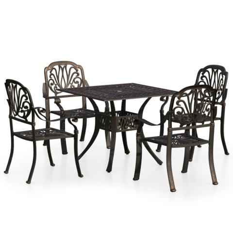Ensemble de bistro jardin meuble extérieur terrasse 5 pièces aluminium coulé bronze 02_0013534
