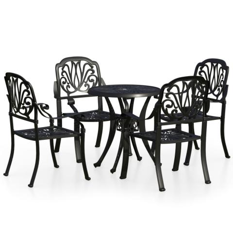 Ensemble de bistro jardin meuble extérieur terrasse 5 pièces aluminium coulé noir 02_0013535