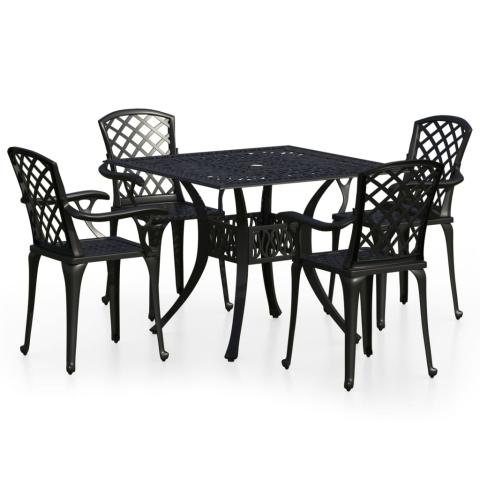 Ensemble de bistro jardin meuble extérieur terrasse 5 pièces aluminium coulé noir 02_0013537