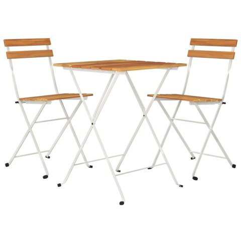 Ensemble de bistro jardin meuble extérieur terrasse pliable 3 pièces bois d'acacia solide et acier 02_0013543