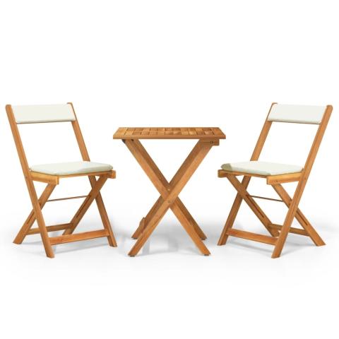 Ensemble de bistro jardin meuble extérieur terrasse pliable 3 pièces avec coussins acacia solide  02_0013542