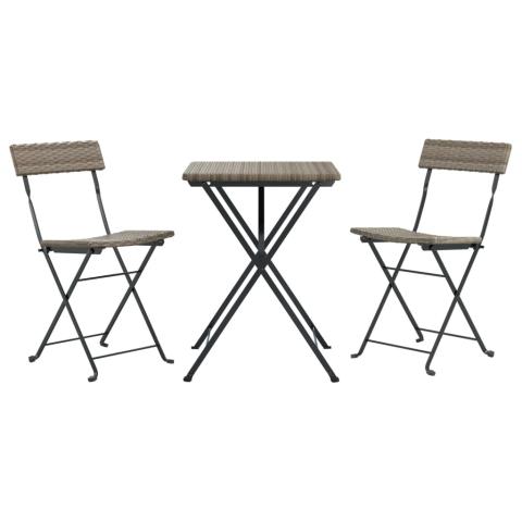 Ensemble de bistro jardin meuble extérieur terrasse pliable 3 pièces gris résine tressée 02_0013544 Ensemble de bistro jardin meuble extérieur terrasse pliable 3 pièces gris résine tressée 02_0013544