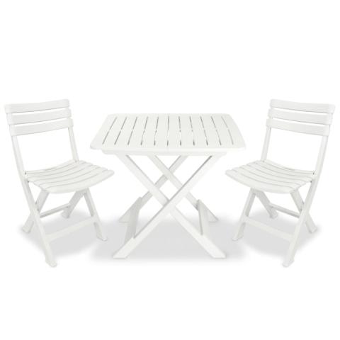 Ensemble de bistro jardin meuble extérieur terrasse pliable 3 pièces plastique blanc 02_0013545