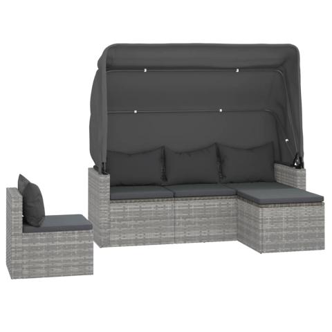 Ensemble de canapés de jardin 4 pièces coussins gris résine tressée 02_0013555