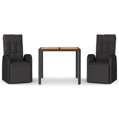 Ensemble à dîner salon de jardin meuble d'extérieur 3 pièces noir poly rotin et acacia 02_0014263