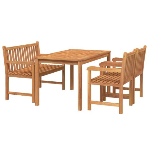 Ensemble à dîner salon de jardin meuble d'extérieur 4 pièces bois de teck massif 02_0014273