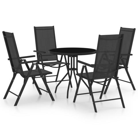 Ensemble à dîner salon de jardin meuble d'extérieur 5 pièces aluminium et textilène noir 02_0014284